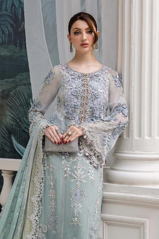 Aqua Serenity Embroidered Chiffon Suit