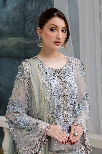 Aqua Serenity Embroidered Chiffon Suit