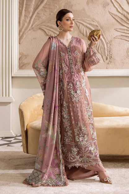 Coffee Elegance – Embroidered Chiffon 3-Piece