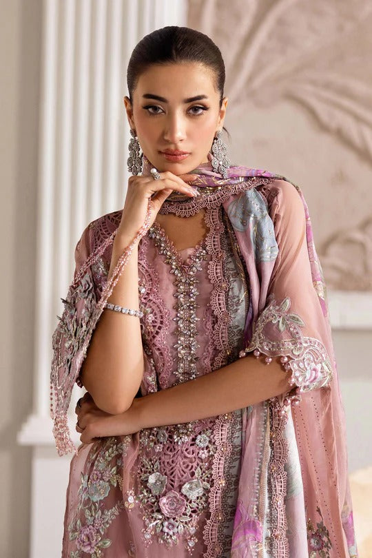 Coffee Elegance – Embroidered Chiffon 3-Piece