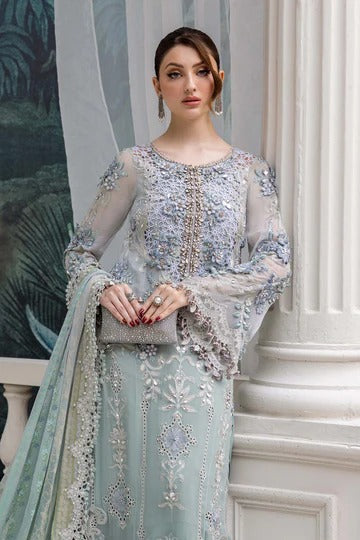 Aqua Serenity Embroidered Chiffon Suit
